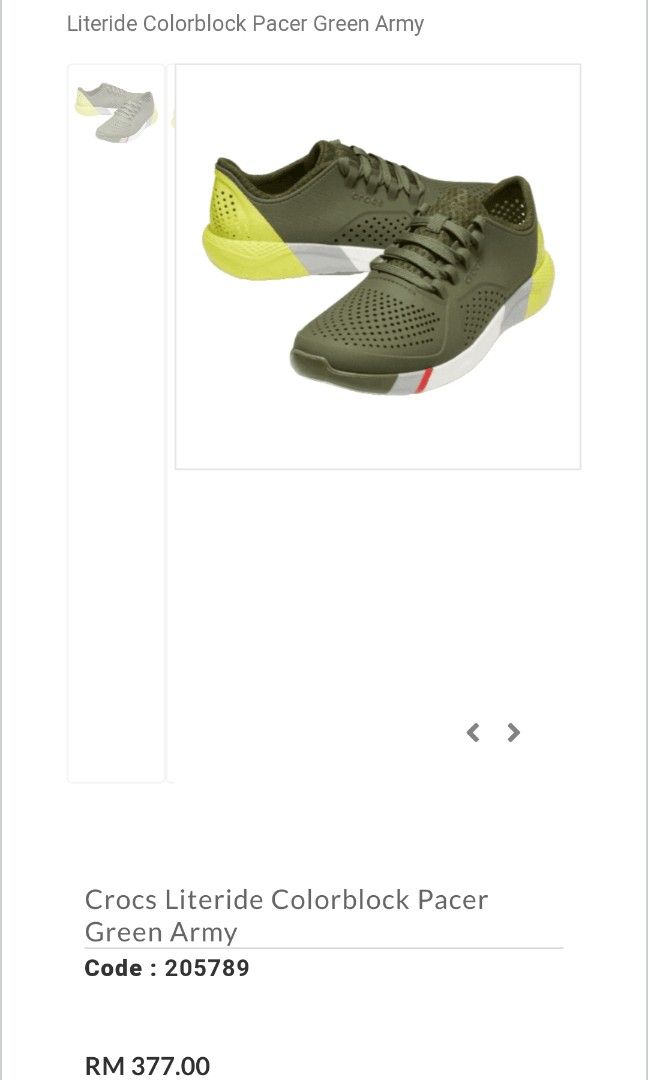 Crocs Literide Colorblock Pacer Green Army (ORIGINAL) WATER SHOES, Men's  Fashion, Footwear, Sneakers on Carousell