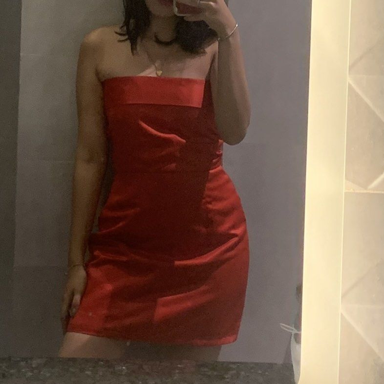 Red Tube Dress with Bow Detail main image 1