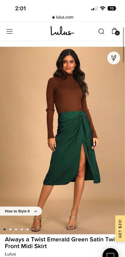 Emerald Green Satin Twist Front Midi Skirt Women s Fashion Bottoms Skirts on Carousell
