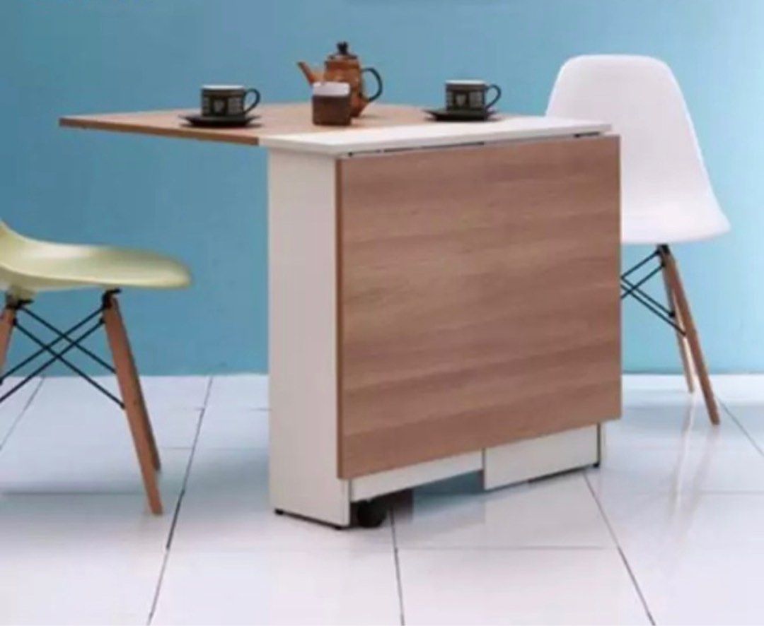 Folding dining table wheels with storage white lightly used, Furniture