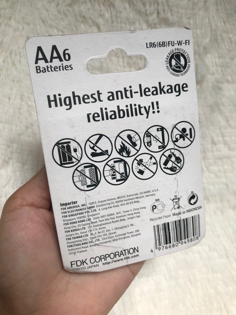 Fujitsu Japan Alkaline LR6 1.5V AA 6pcs Battery Anti Leak Batteries for