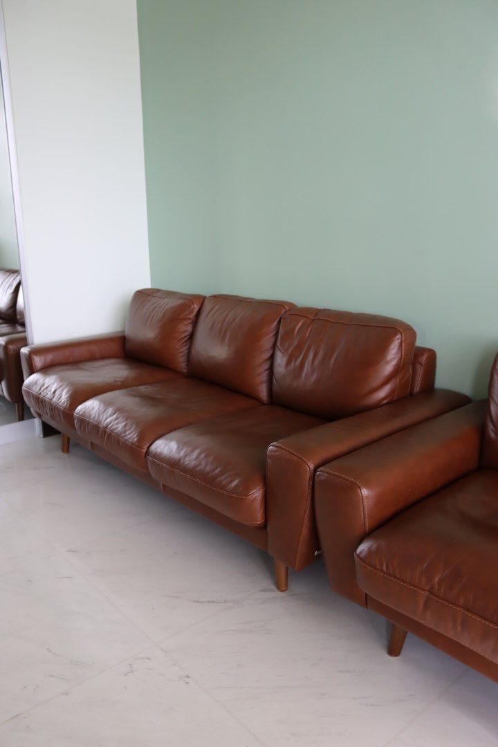 Genuine Full Grain Leather Sofa (3+1), Furniture & Home Living