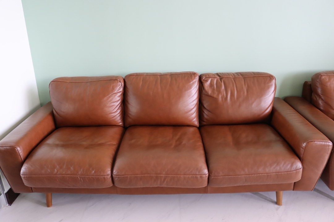Genuine Full Grain Leather Sofa (3+1), Furniture & Home Living