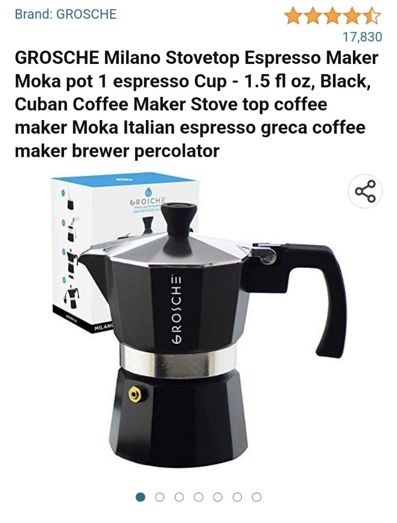  GROSCHE Milano Stovetop Espresso Maker Moka Pot 9 espresso Cup-  15.2 oz, White - Cuban Stove top Moka Italian espresso greca coffee maker  brewer percolator: Home & Kitchen
