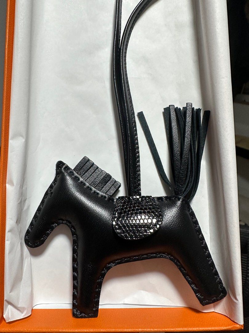Hermes SO Black Horse Rodeo Lizard Touch Bag Charm PM