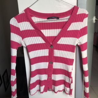 high quality y2k pink rib knit cardigan