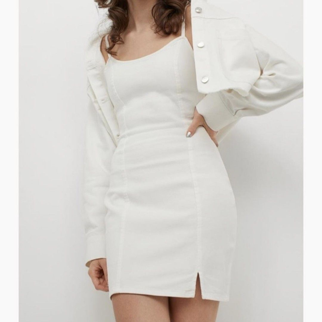 H&m white shop denim dress