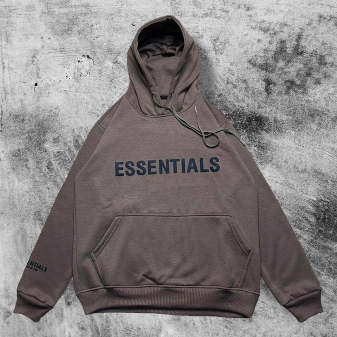 Hoodie Essentials Fear Of God Coklat, Fesyen Pria, Pakaian Baju