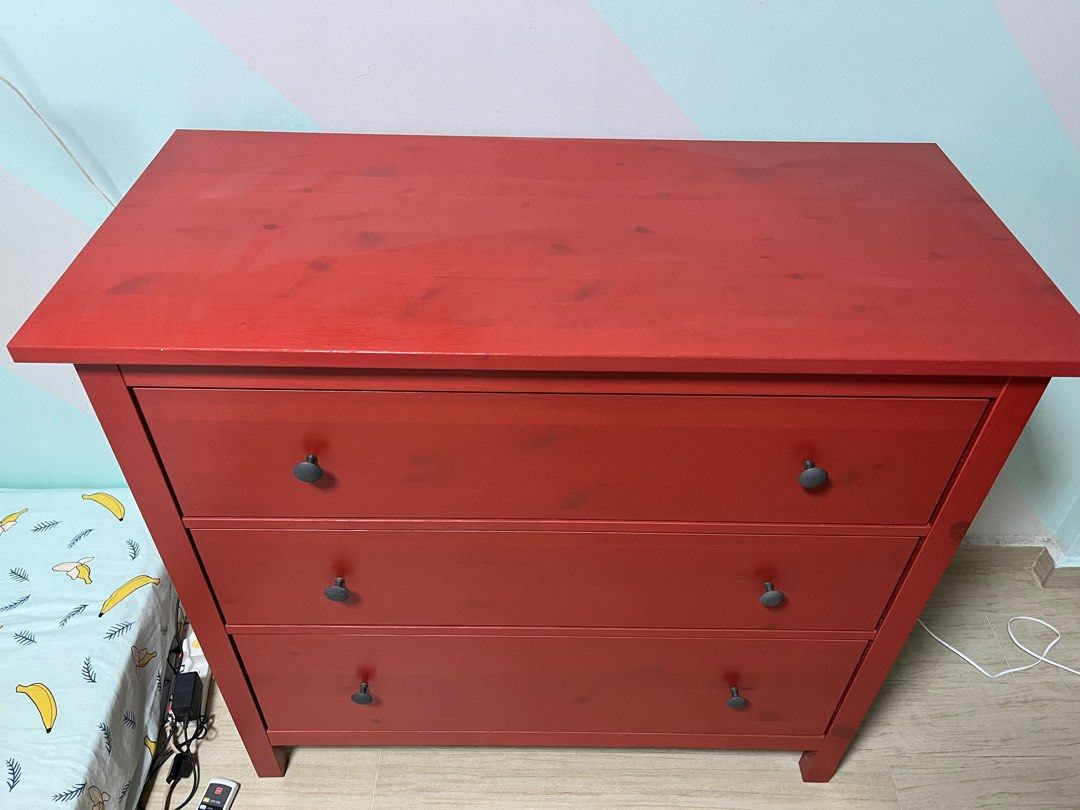 IKEA Hemnes chest of 3 drawer, red, Furniture & Home Living, Furniture