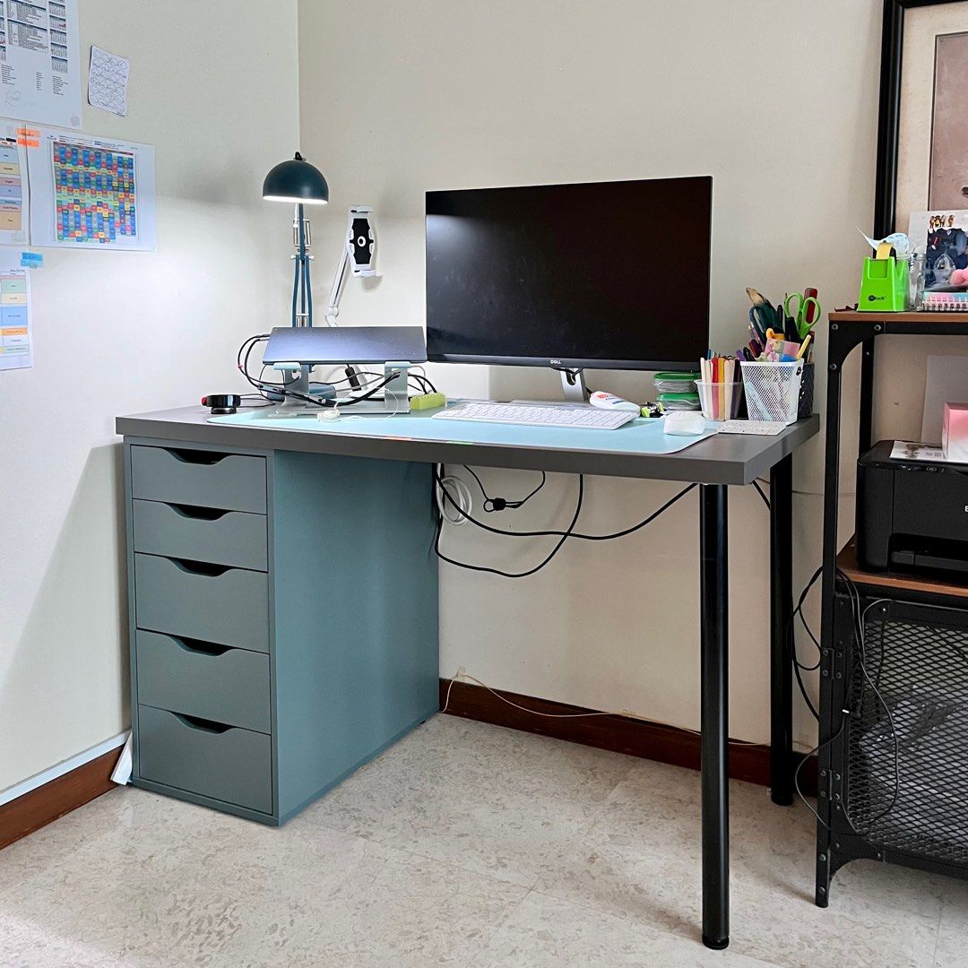 Ikea LAGKAPTEN / ALEX desk, dark grey/greyturquoise, 120x60 cm