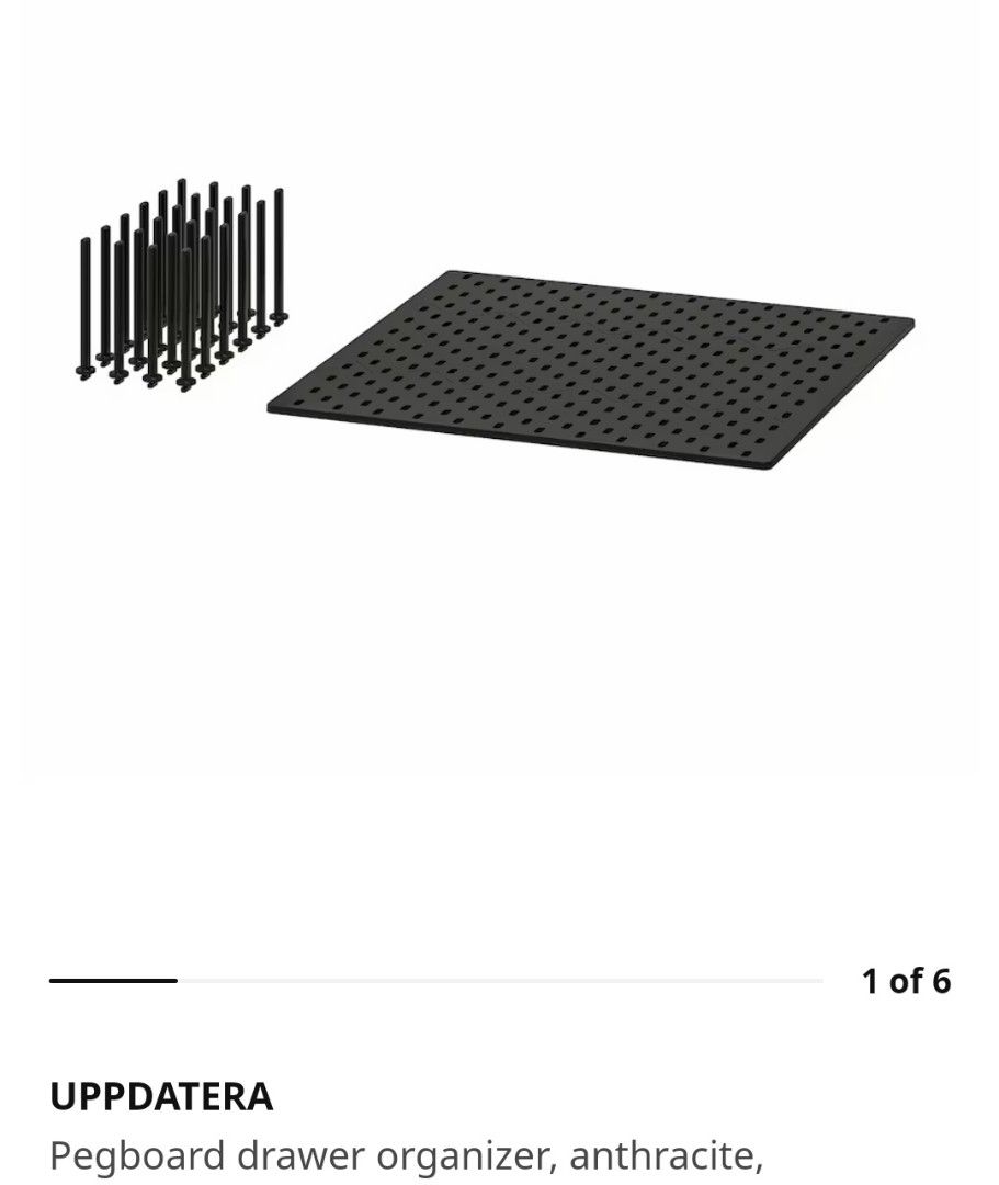 Ikea peg board kitchen drawer organizer UPPDATERA (Category: Food Organization & Storage) located in Manila. Submitted by coolshark888 (Listing ID 1194962309, Image 3). Description: UPPDATERA Pegboard drawer organizer, anthracite, 60 cm (23 ½ ") Opened box but never used. 2 boxes available. RFS: Wrong size for my drawers..
