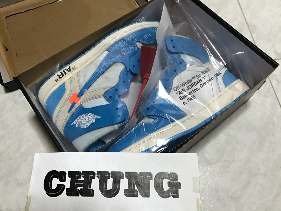 Air jordan retro high off white university blue discount