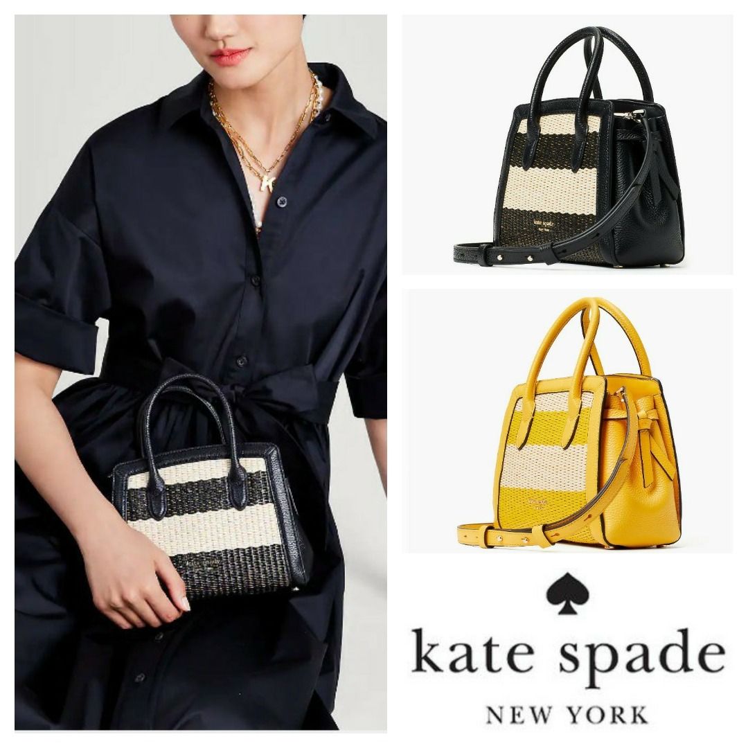 KATE SPADE Knott Striped Straw Mini Satchel, Luxury, Bags & Wallets on  Carousell