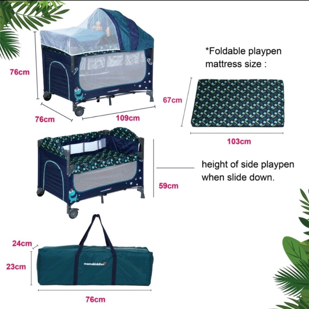 Mamakiddies Happy Dino Playpen/Travel Cot, Babies & Kids, Baby Nursery