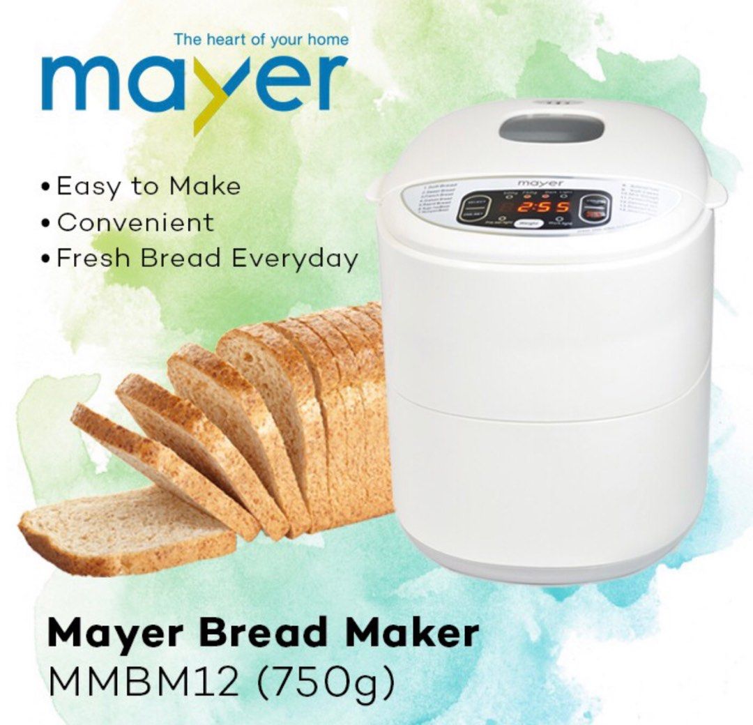 Mayer Bread Maker (Category: Breadmakers) located in Singapore. Submitted by nariko.gem (Listing ID 1195146764, Image 1). Description: https://www.mayer.sg/mayer-750g-bread-maker-mmbm12.html Lightly used less than 5 times, still like new. .