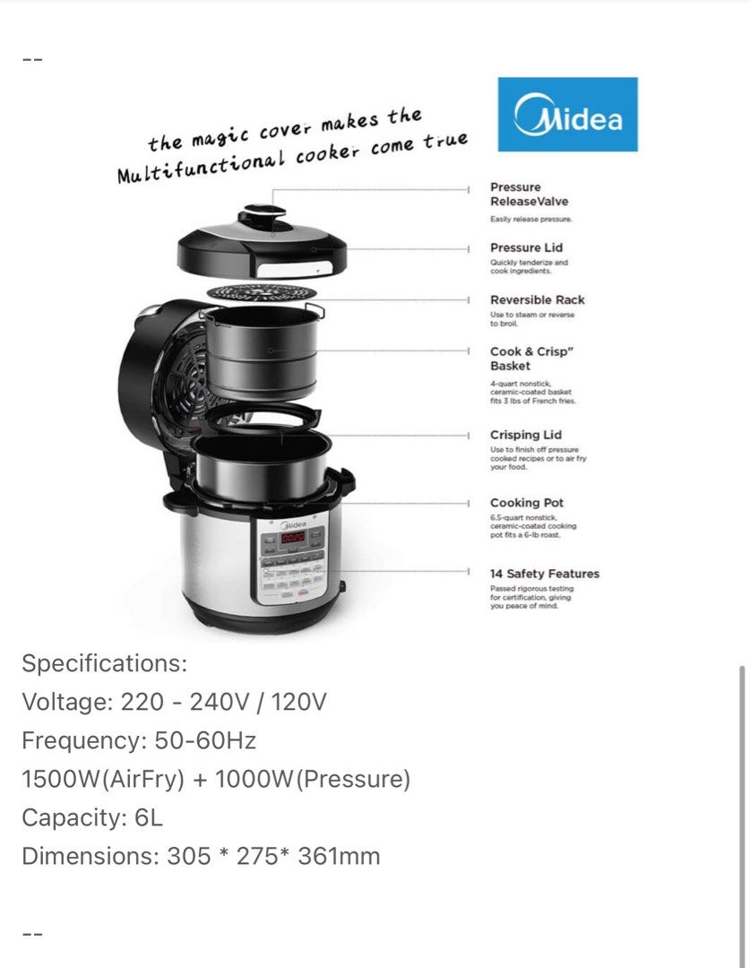 Midea Airfryer / Pressure Cooker / Sous vide / crock pot / yogurt maker