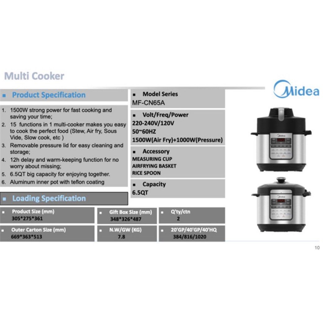Midea Airfryer / Pressure Cooker / Sous vide / crock pot / yogurt maker