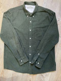 (寒流降價)Muji無印良品古著綠色法蘭絨長袖襯衫
