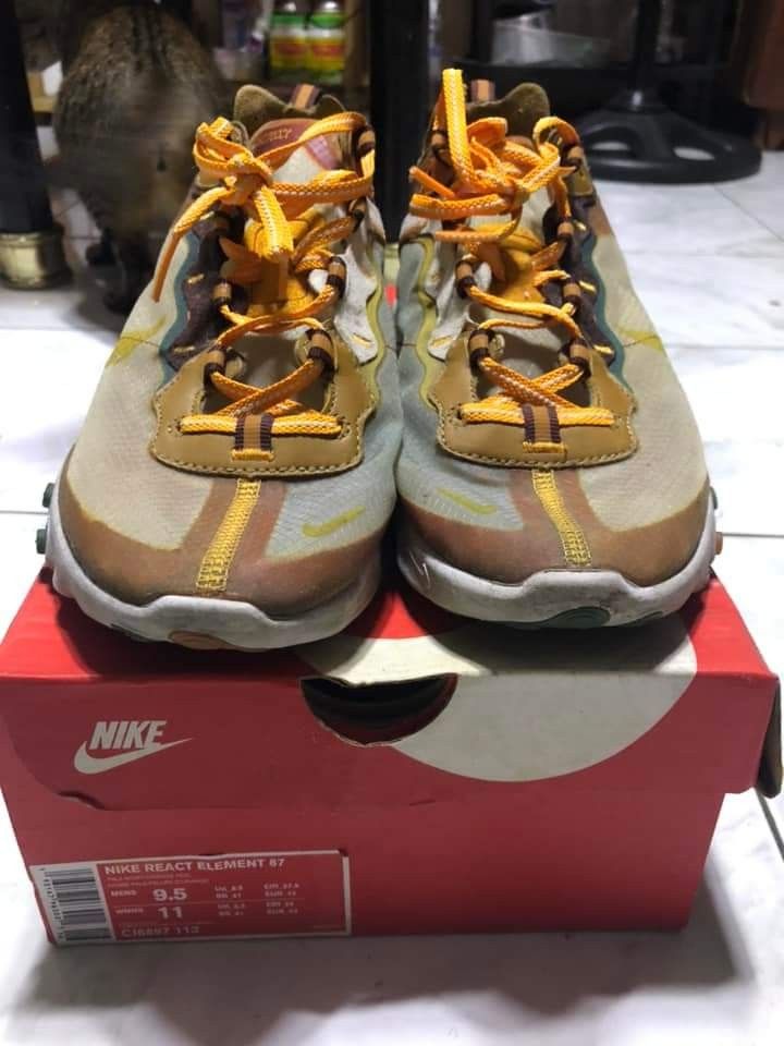 Nike Element React 87 Orange Peel 9.5 (Category: Sneakers) located in Quezon City. Submitted by kimrod16 (Listing ID 1195060830, Image 2). Description: Nike Element React 87 Orange Peel size 9.5 cond 8/10 with OG box no heeldrag qc meet ups or shipping shouldered by buyer check my page for more cheap size 9.5s thanks.