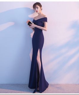 Off Shoulder Navy Evening Dress