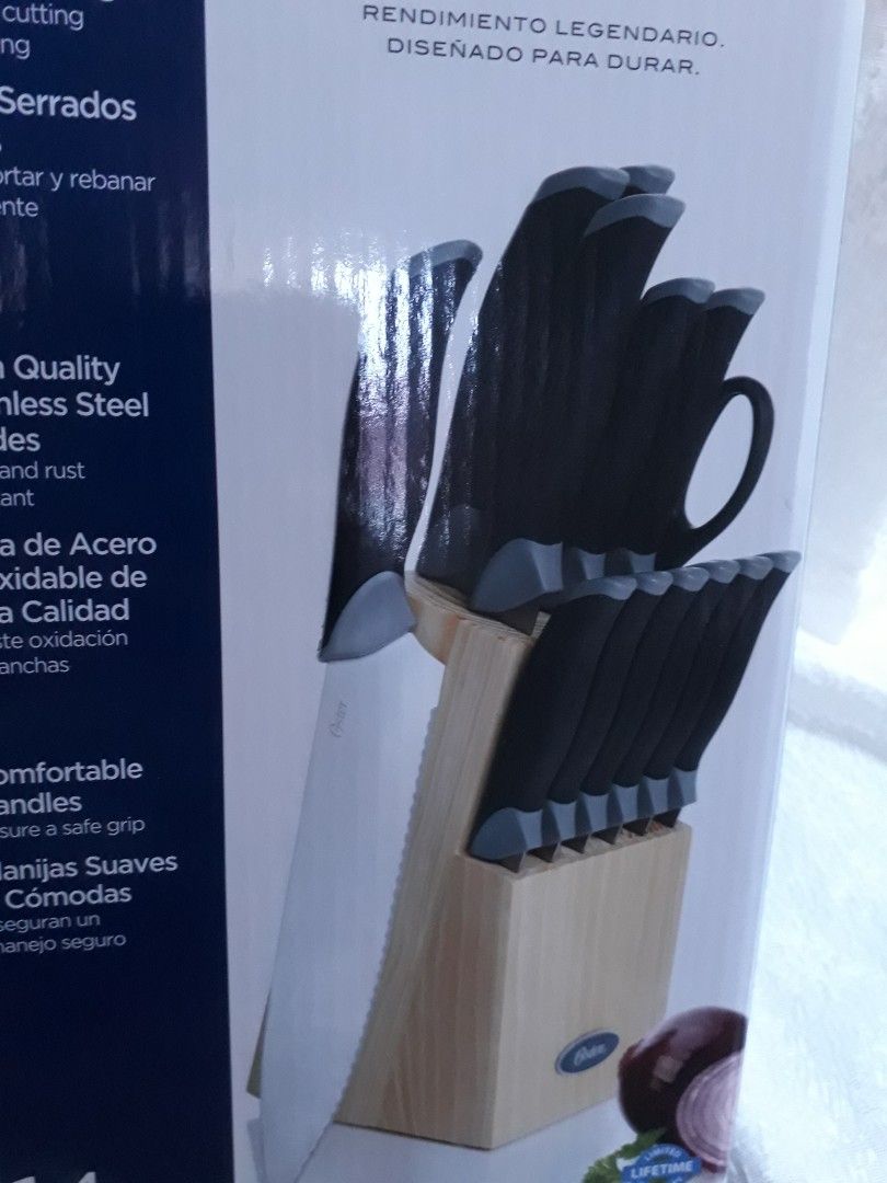 Oster Lindbergh 14 Piece Knife Set with Wood Block, Furniture & Home