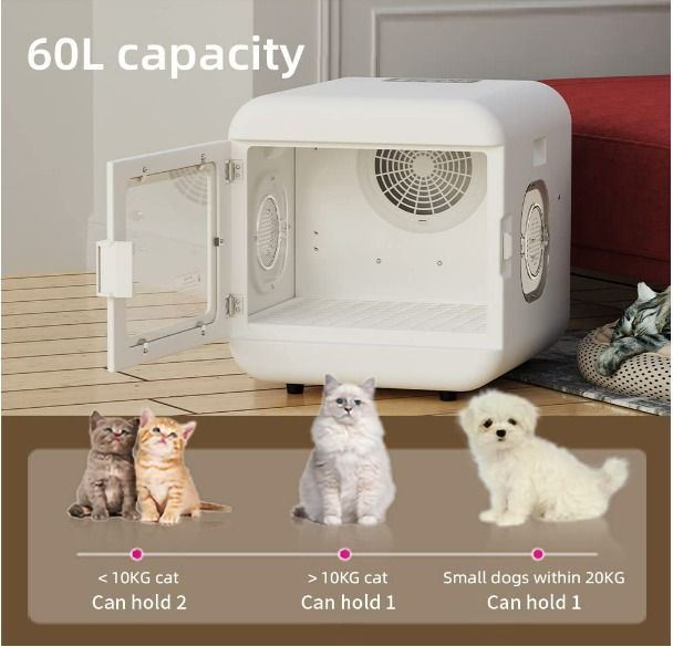 Pet Hair Dryer Box for Pet Grooming, Fast Drying,Adjustable Temperature and  Time, Bottom-up Blowing and 360 Degree Warm Wind Cycle, Suitable for Cats  and Small Dog, Pet Supplies, Pet Food on Carousell