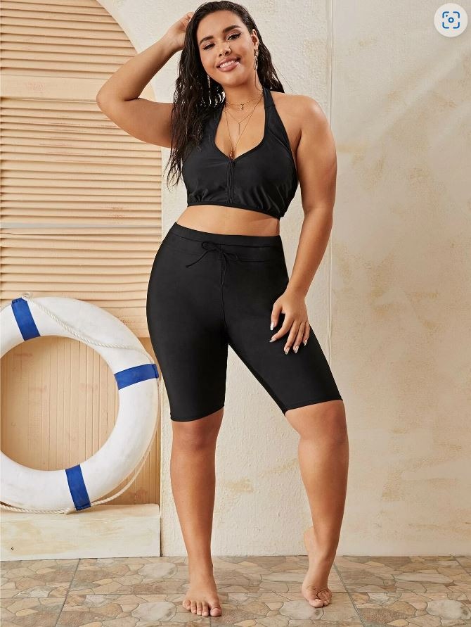 Women's Long Swim Shorts Plus Size Swimming Board Shorts High Waist Tummy  Control Capri Legging for Beach Poolside Casual Sunscreen wear Honeymoon  SPA Water park (2 PCS) 