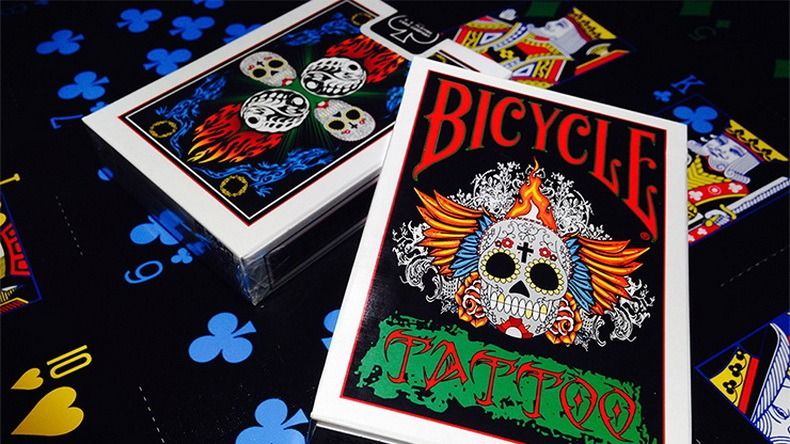 Poker Cards Bicycle Tattoo Playing Cards USPCC 2011 Steven Rooks classic tattoo art motifs like skulls yin yang dragons flames. Brand new sealed with cellophane instocks Hobbies Toys Toys Games