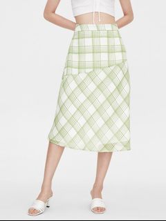 pomelo green asymmetric semi sheer midi skirt