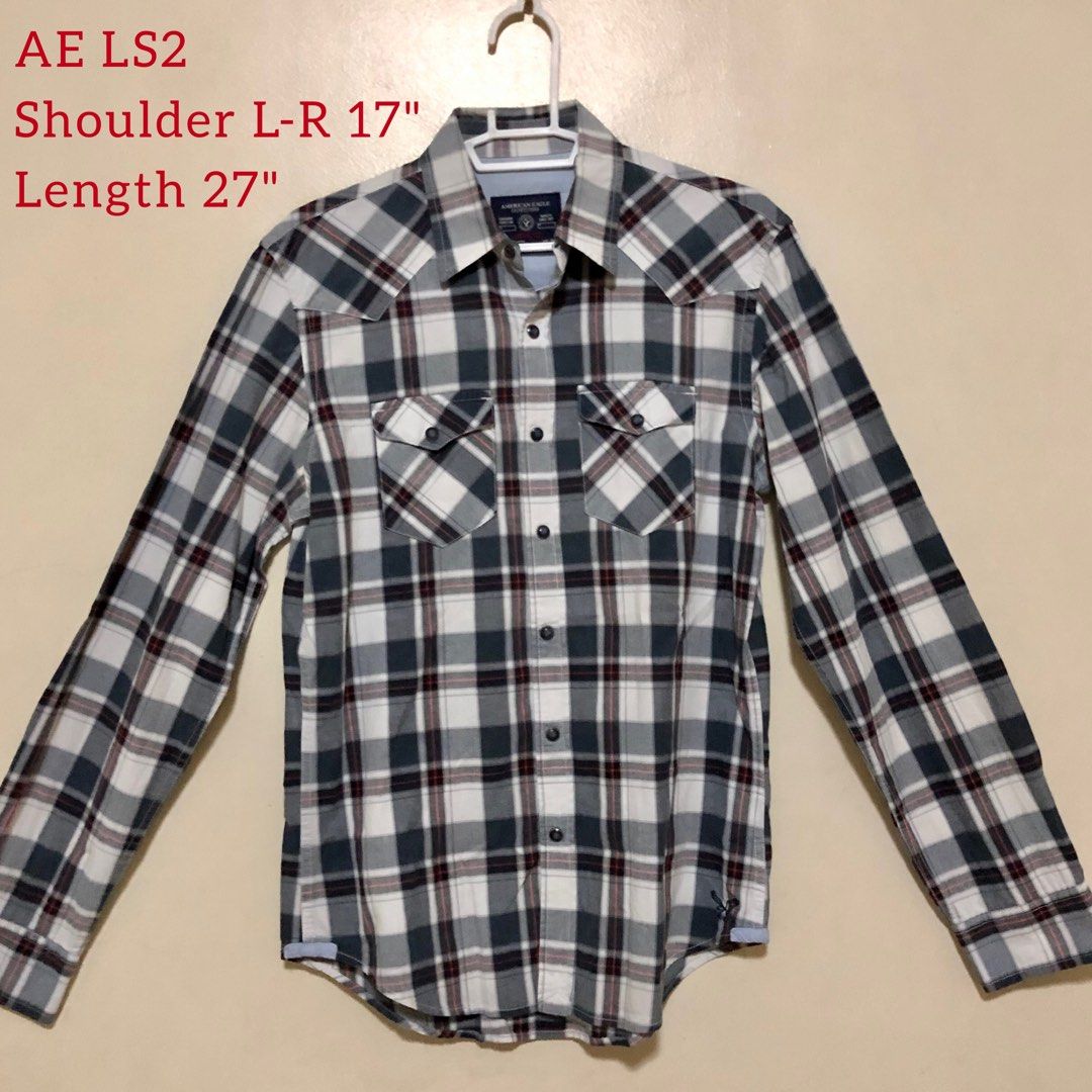 AMERICAN EAGLE Checkered Longsleeves Polo 2 (Category: Tshirts & Polo Shirts ) located in Manila. Submitted by _bizzd_ (Listing ID 1195104720, Image 1). Description: OrIginal American Eagle Preloved Like new condition, no flaw Original price 1795 Selling only for 400 Pls see photo for measurements Retails RFS : Outgrown size Item will come be delivered from San Juan City Price + SF SF c/o buyer.