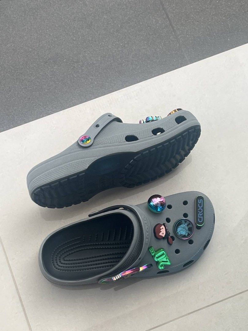 rare reflective grey crocs w jibbitz included, Men's Fashion, Footwear