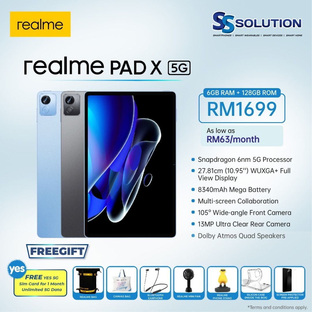 Realme Pad X 5G (6GB+128GB) Tablet 1 Year Warranty By realme Malaysia,  Mobile Phones & Gadgets, Tablets, Android on Carousell