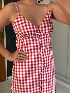 Red Plaid Backless Dress