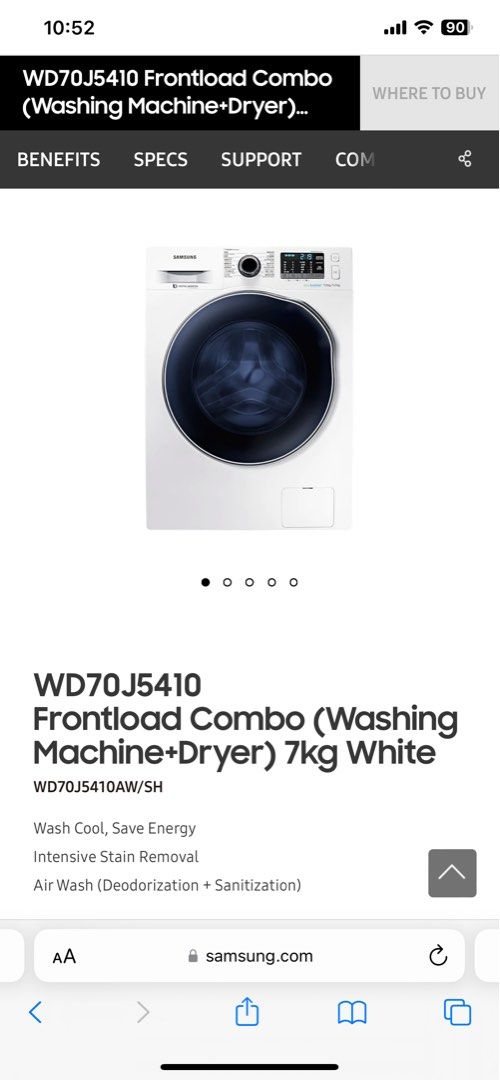 Samsung Washer Dryer Combo 7/5kg, TV & Home Appliances, Washing