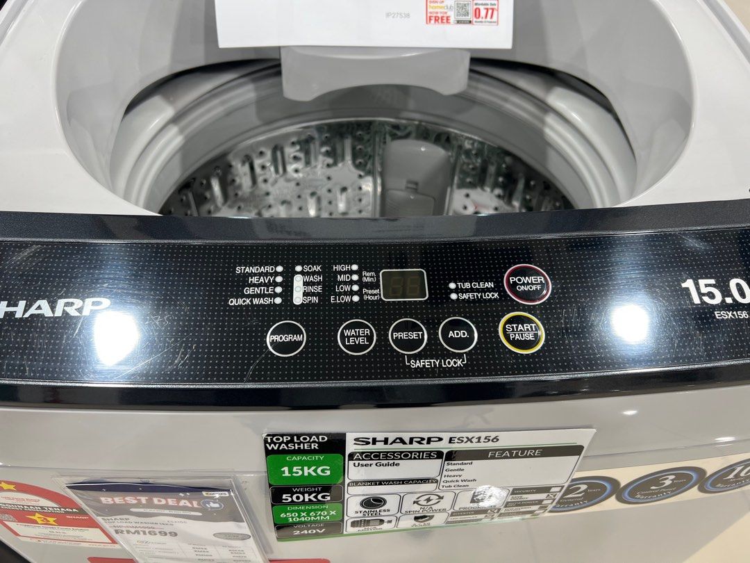 SHARP TOP LOAD WASHER 15KG, TV & Home Appliances, Washing Machines and