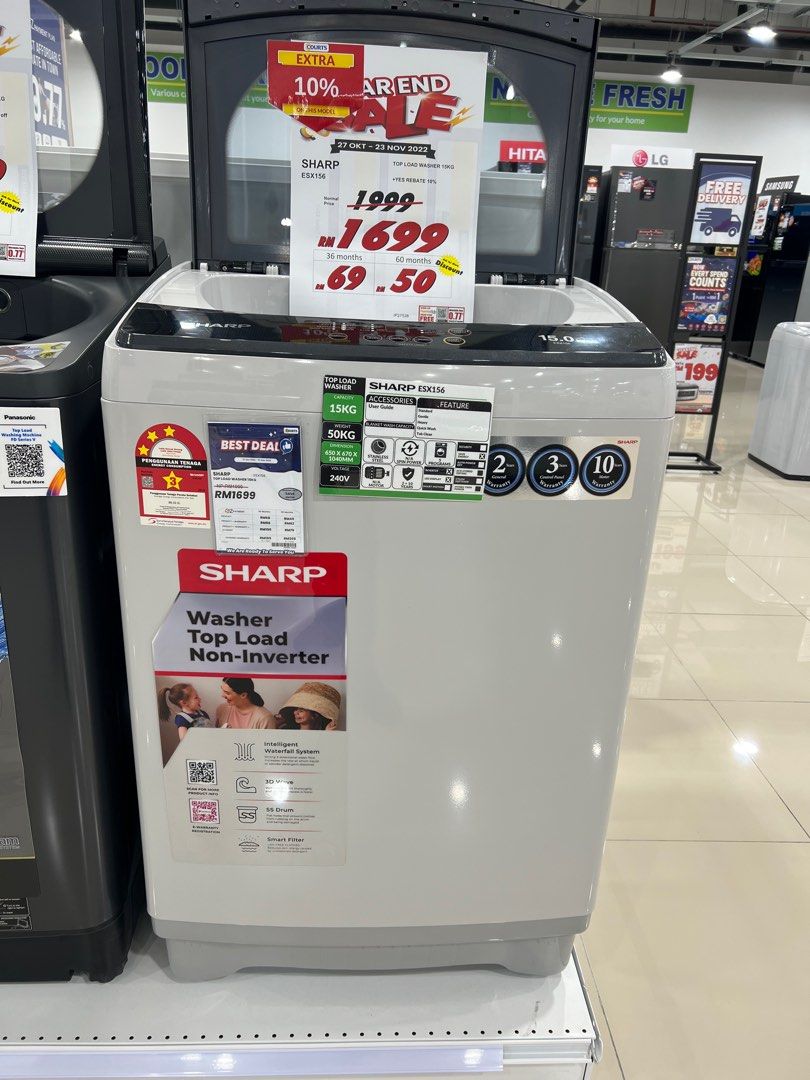 SHARP TOP LOAD WASHER 15KG, TV & Home Appliances, Washing Machines and