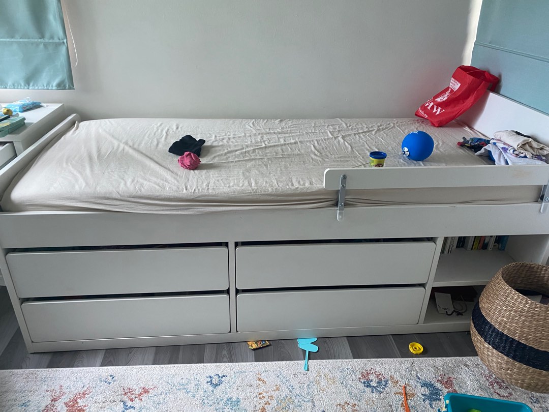 SLAKT bed frame with storage and mattress, Furniture & Home Living