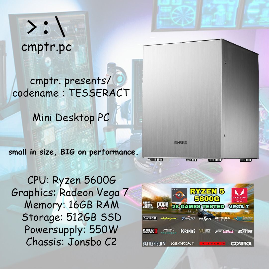 TESSERACT MINI Desktop PC AMD RYZEN 5600G 16GB DDR4 RAM RADEON