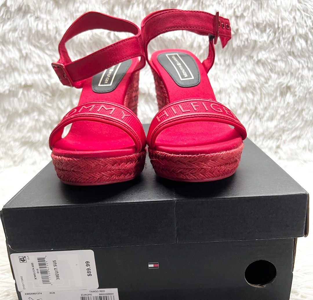 TOMMY HILFIGER TH Red Wedge Espadrille Sandals Size 6.5 US or UK 37