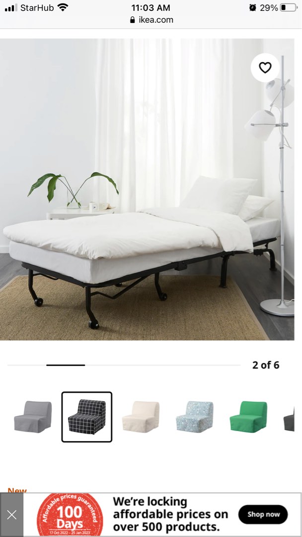 Used Ikea sofa bed (foldable) with mattress, Furniture & Home Living