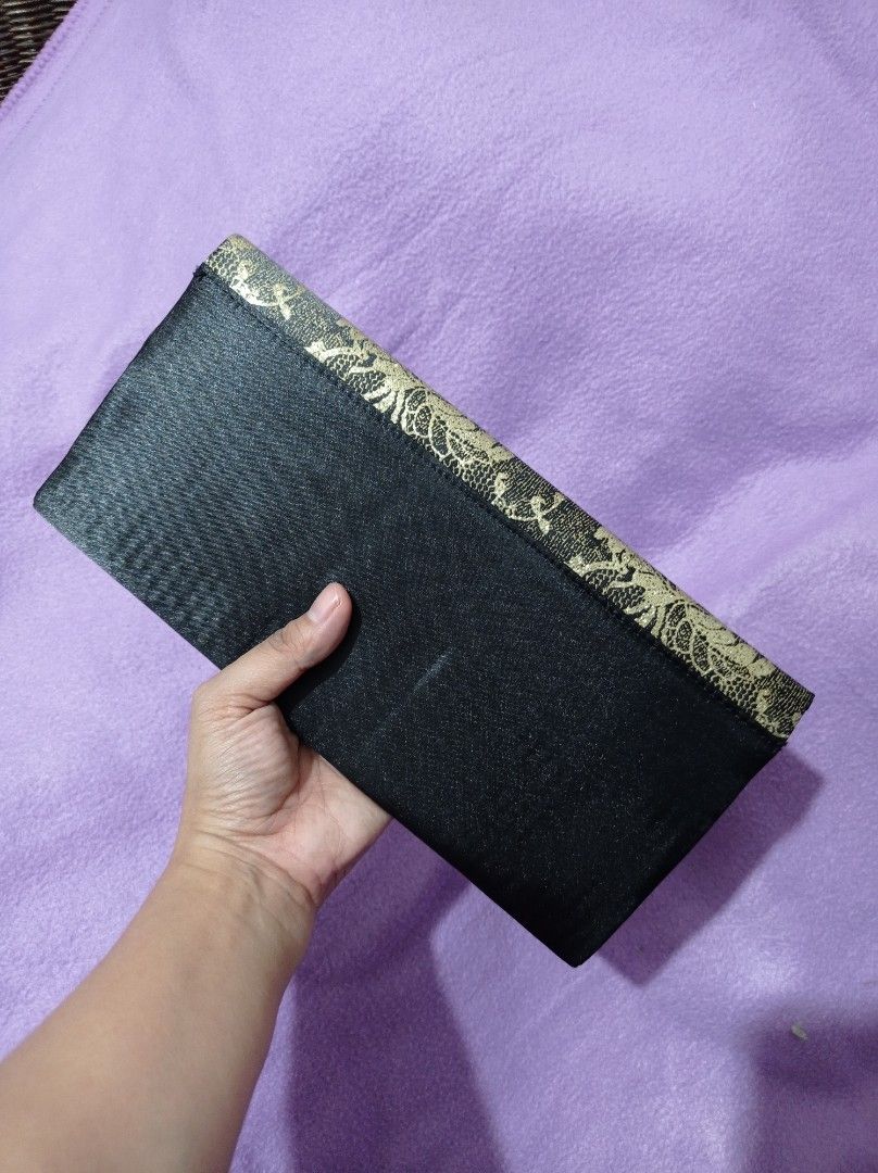 Vintage Black Satin Clutch, Women's Fashion, Bags & Wallets, Clutches ...