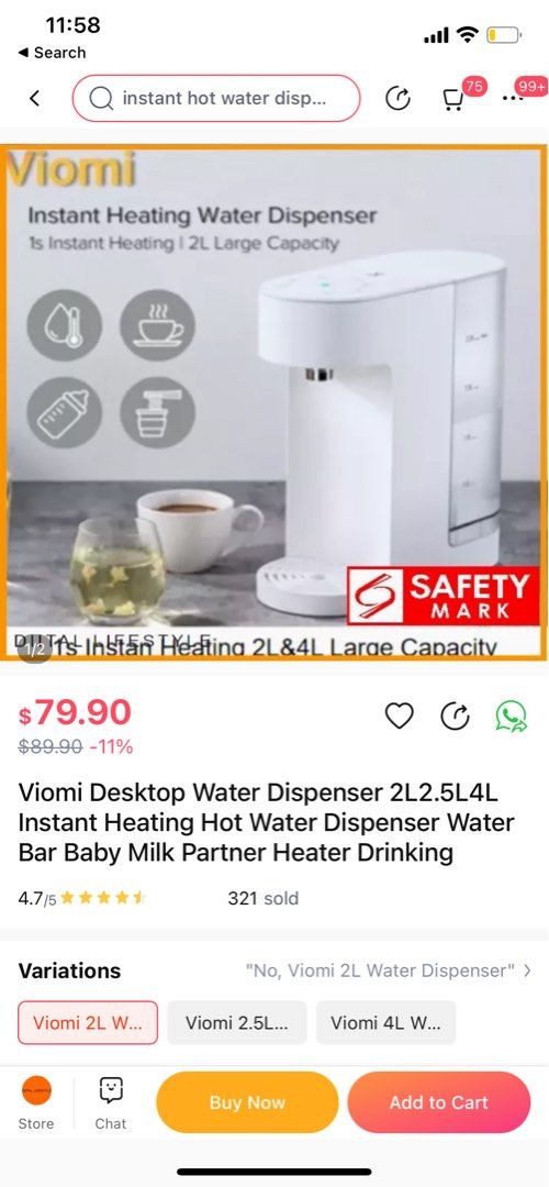 Water Dispenser Viomi 2L, TV & Home Appliances, Kitchen Appliances