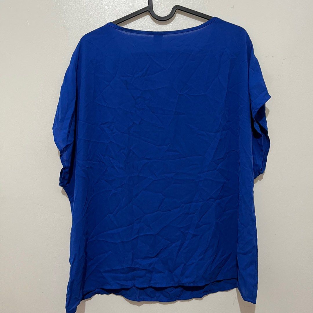 (XL) SHEIN Royal Blue Keyhole Neck Batwing Sleeve Blouse, Women's