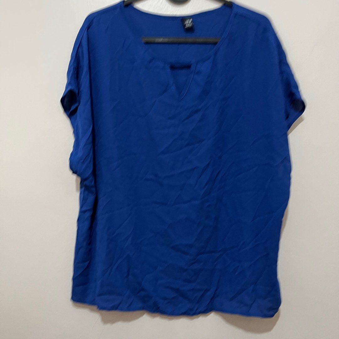 (XL) SHEIN Royal Blue Keyhole Neck Batwing Sleeve Blouse, Women's