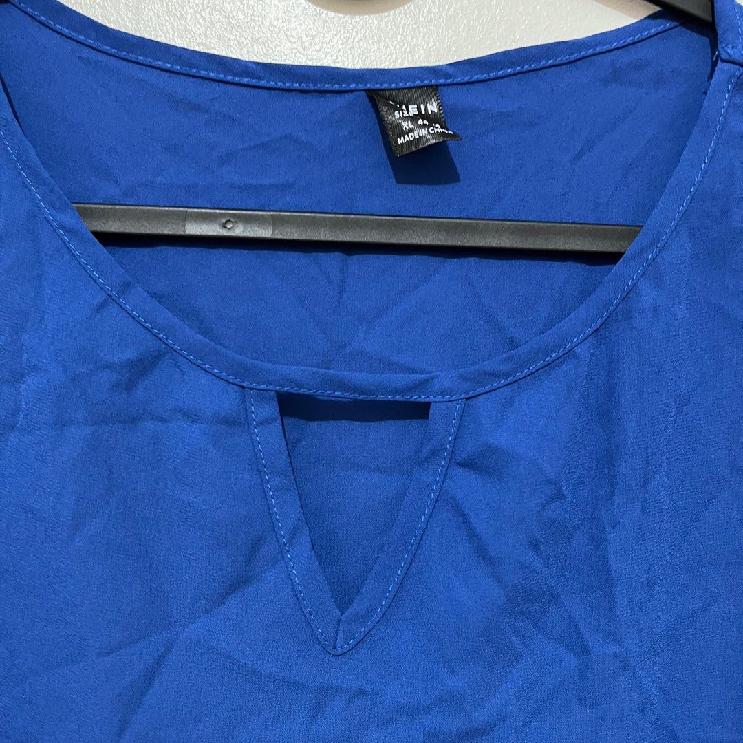 (XL) SHEIN Royal Blue Keyhole Neck Batwing Sleeve Blouse, Women's