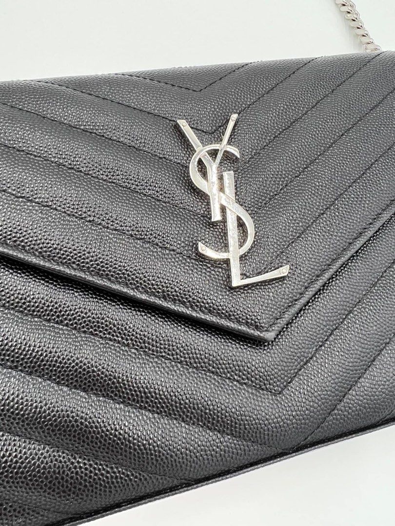 YSL Black Wallet on Chain GM Silver Hardware. Made in Italy. With