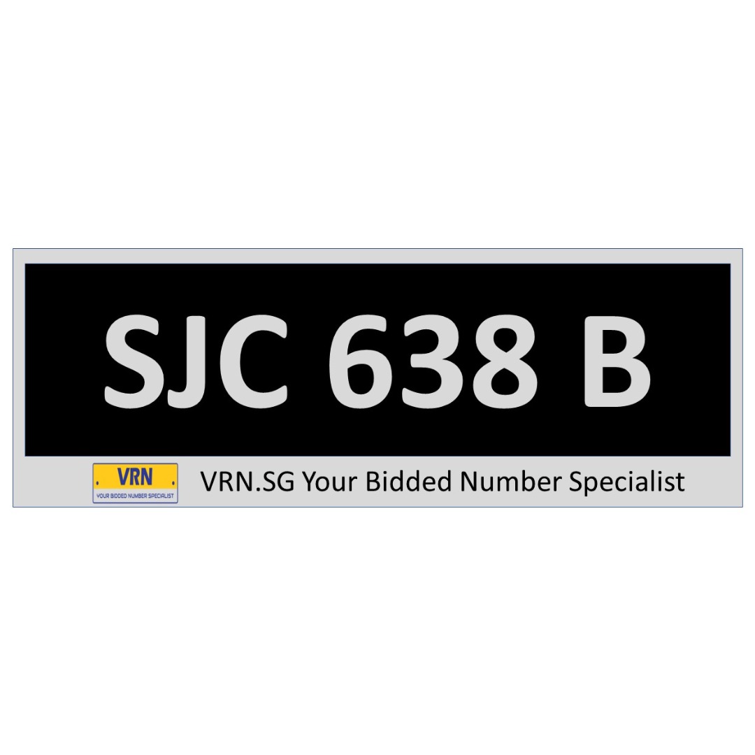3Digit Car Number Plate for Sale SJC 638 B (SJC638B), Car Accessories
