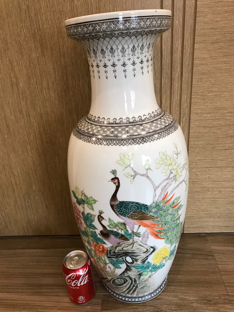 お値下げ 特大花瓶 陶器 孔雀萬華柄 55cm - 工芸品