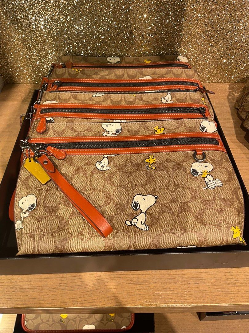Coach X Peanuts Carry All Pouch In Signature Canvas With Snoopy