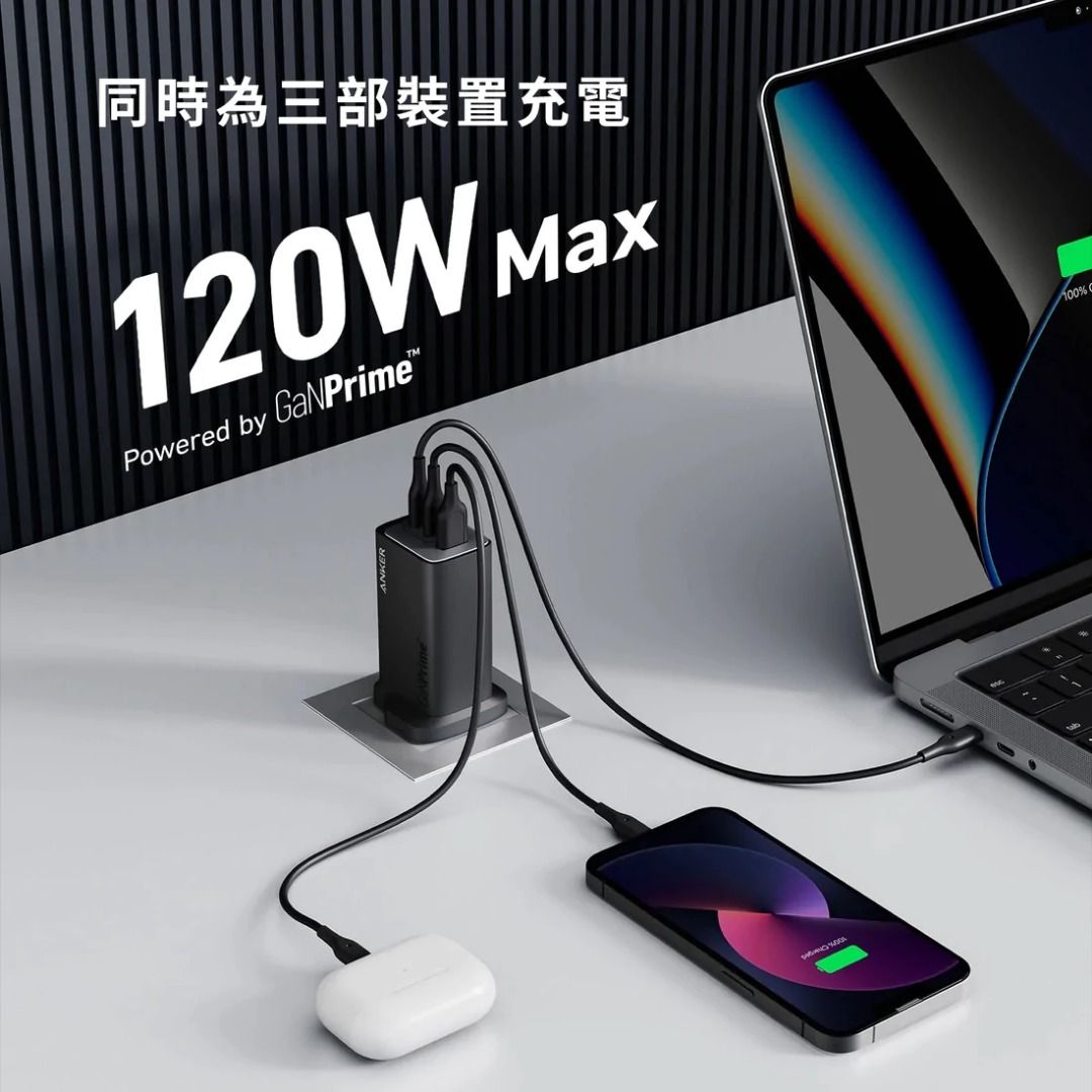 Anker 737 Charger (GaNPrime 120W) PowerIQ 4.0 雙PD 3輸出充電器